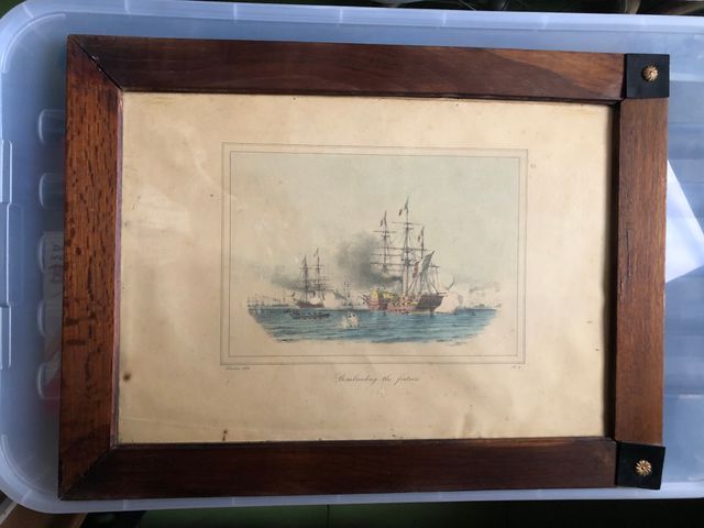 6 cuadros litografías batalla naval London, 1860