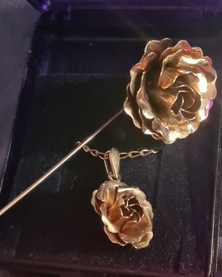 Broche y cadena con colgante a juego. 14KGF