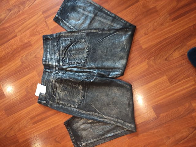 Jeans rectos foil mujer Mango