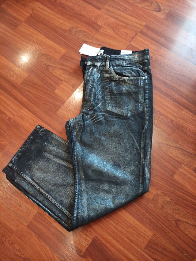 Jeans rectos foil mujer Mango