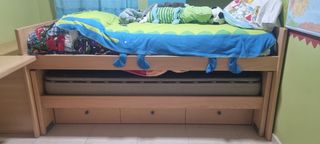 Conjunto cama nido, cajonera, baul, tapa