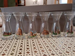6 bottigliette decorative con decalcomanie Pisa