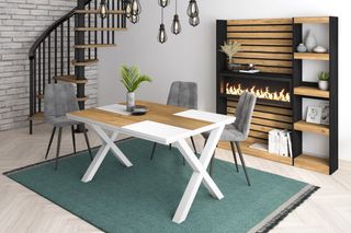 Mesa de Comedor, 140x90cm, Roble y Blanco