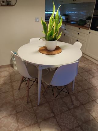Mesa de cocina blanca  redonda  extensible 