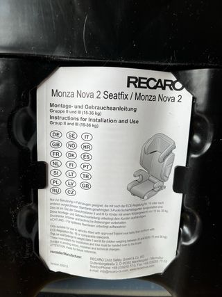 Silla de Coche Niños Recaro Grupo 2 3
