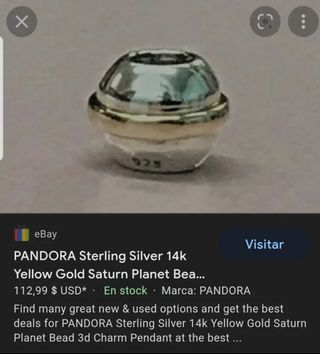 Charm Saturno Original Pulsera Pandora Oro y Plata