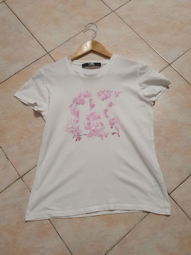 Karl Lagerfeld Maglia bianca stampa rosa