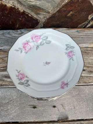 SET PLATOS POSTRE LIMOGES ROSA/GRIS