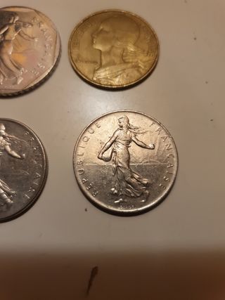 Lote 7 monedas Francia, Franc