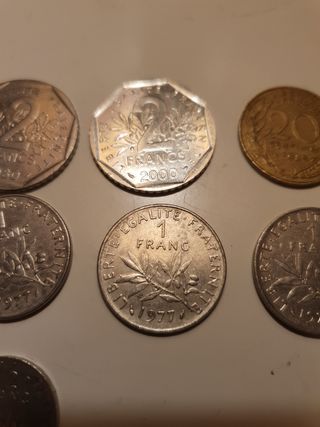 Lote 7 monedas Francia, Franc