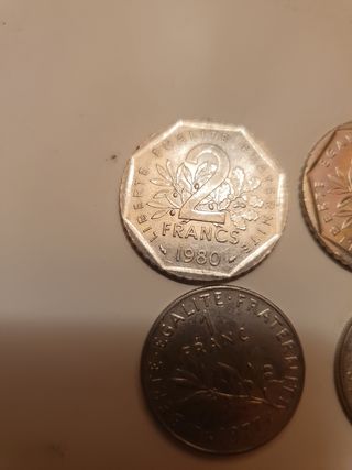 Lote 7 monedas Francia, Franc