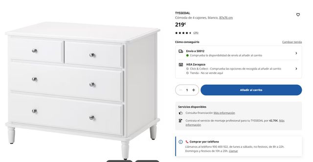 Comoda de 4 cajones 87x76