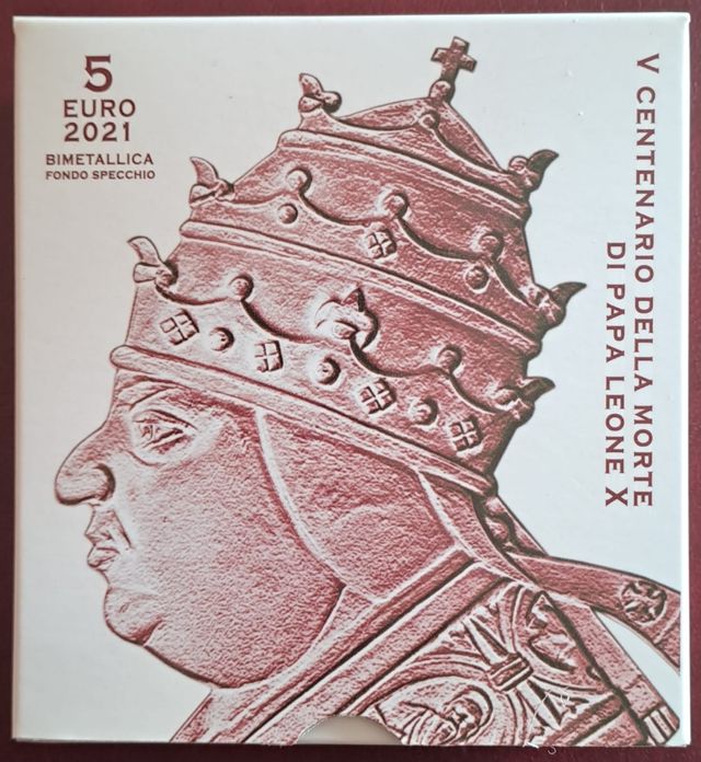 5€ bimetallica Leone X Vaticano 2021 5€ león bimet
