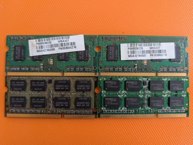 lote de 4 modulos de 2gb ddr3 de portatil