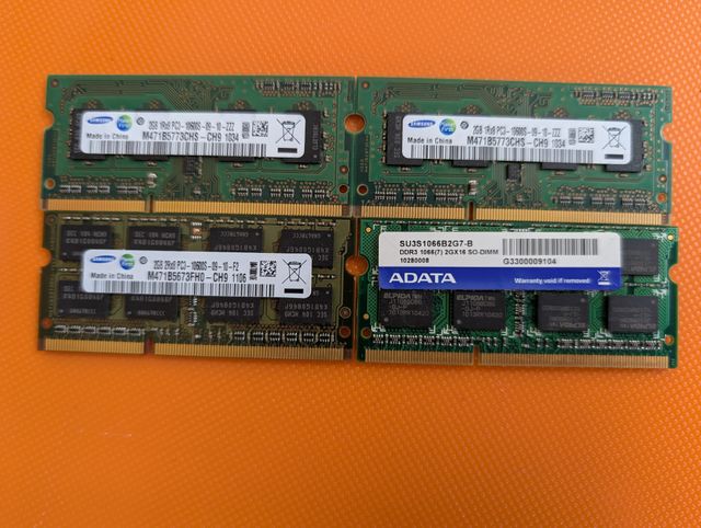 lote de 4 modulos de 2gb ddr3 de portatil