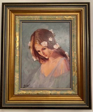 Cuadro del pintor Huertas. Pintura Mujer flores