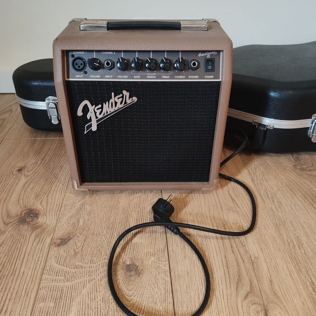 Guitarra, funda y amplificador