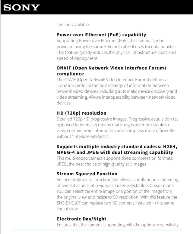 SONY SNC-DH110T cámara profesional