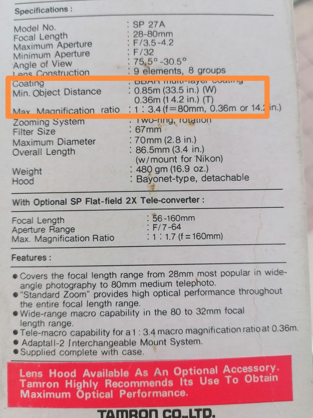 OBIETTIVO TAMRON 28-80mm. F. 3,5-4,2