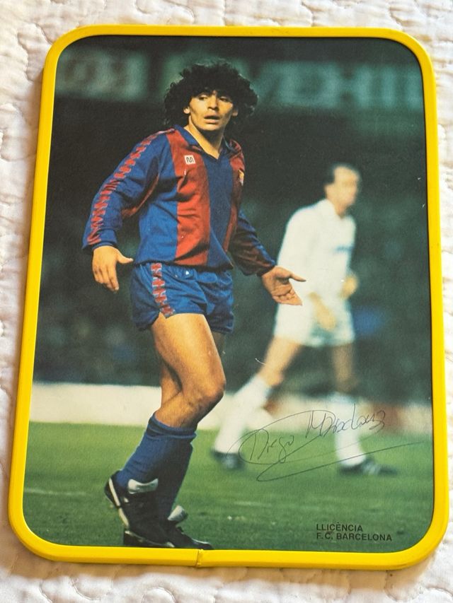 Maradona autografo y dedicatoria portaretrato
