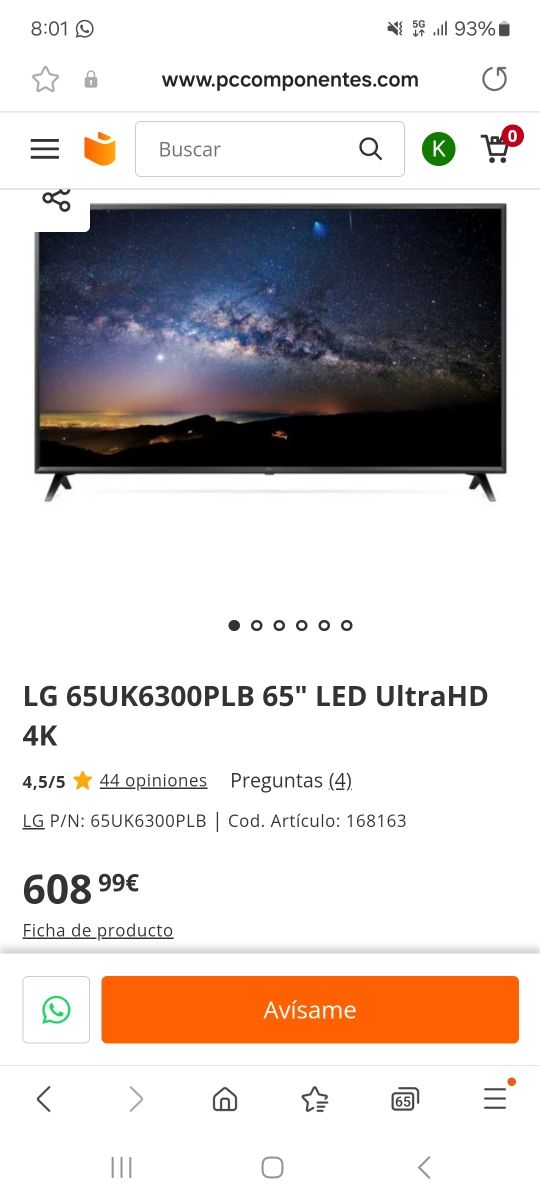 TV Led 65" LG SmartTV WebOS