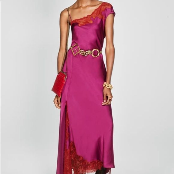 Zara dress Pink fuchsia silk lace backless New