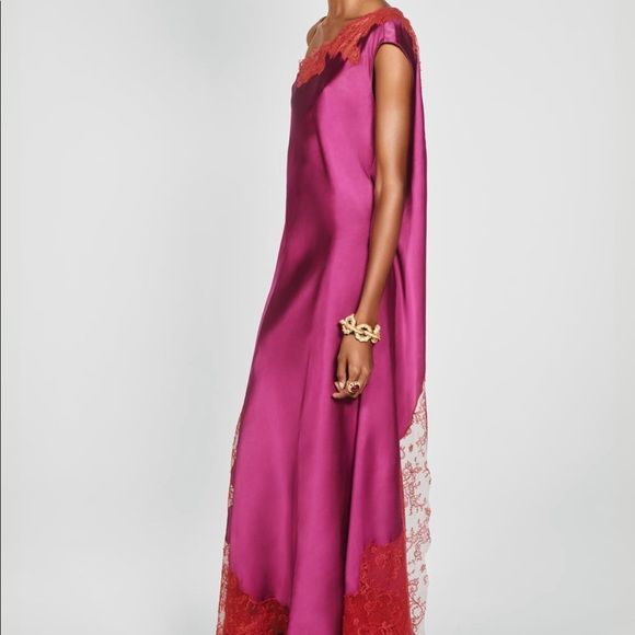 Zara dress Pink fuchsia silk lace backless New