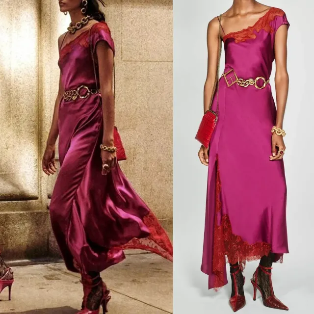 Zara dress Pink fuchsia silk lace backless New