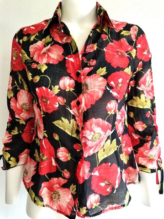 Camicia con papaveri, seta e cotone