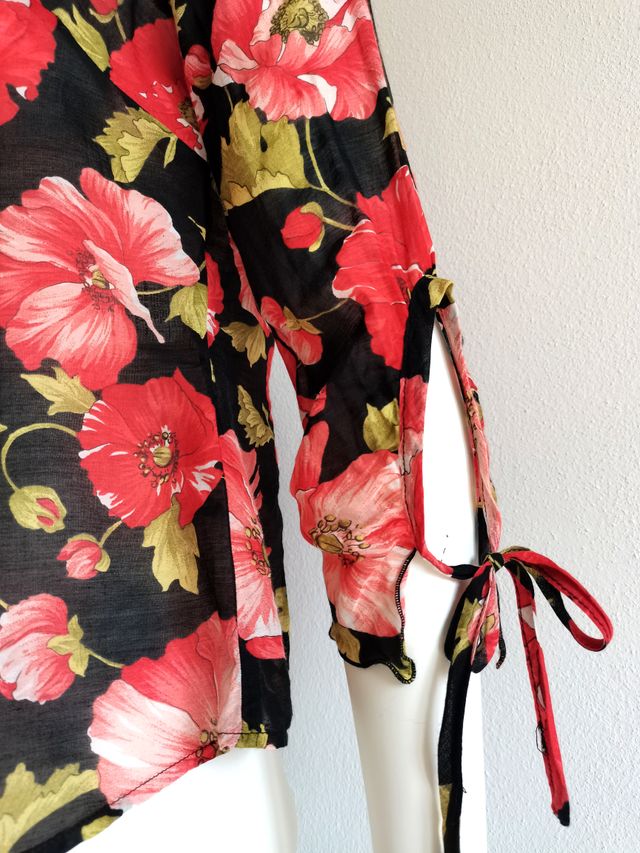 Camicia con papaveri, seta e cotone