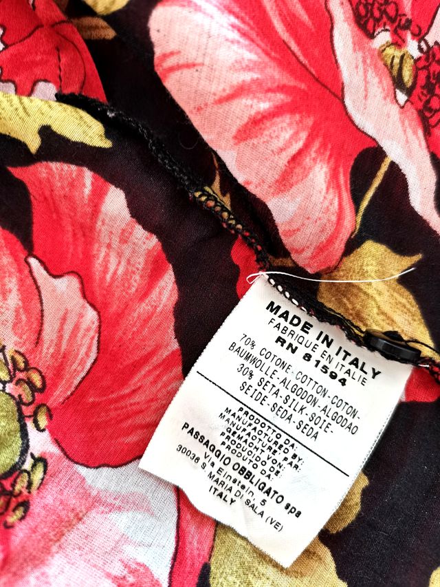 Camicia con papaveri, seta e cotone