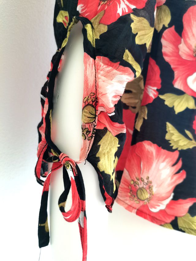 Camicia con papaveri, seta e cotone