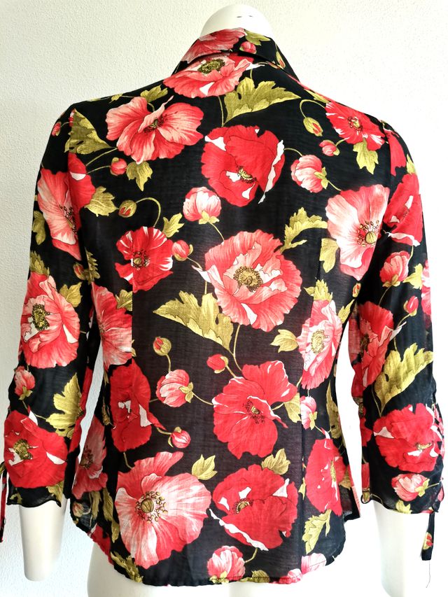 Camicia con papaveri, seta e cotone