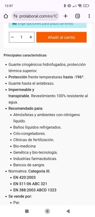 Guantes criogénicos