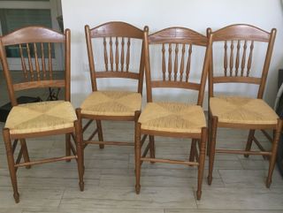 Set 4 sedie in legno con seduta impagliata usate