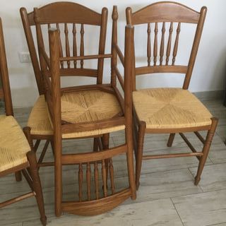Set 4 sedie in legno con seduta impagliata usate