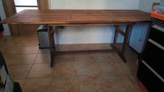 Conjunto Mesa teca extensible terraza  y 6 sillas.