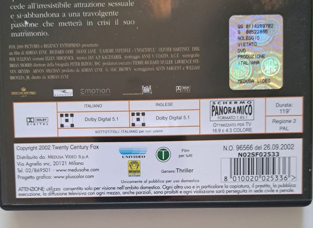 DVD L'Amore Infedele Un Faithful 