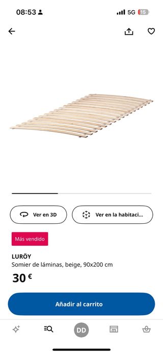 Cama 90x200 cm blanca con somier