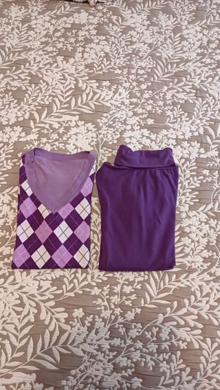 Suéter y chaleco inglés morado