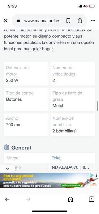 Campana extractora Teka ND ALADA 70 CRISTAL