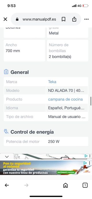 Campana extractora Teka ND ALADA 70 CRISTAL