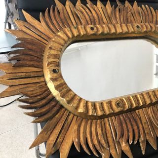 Antiguo espejo vintage sol madera