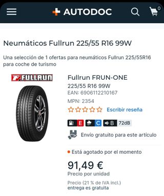 Neumático FULLRUN 225 55 R16 99W FRUN-ONE