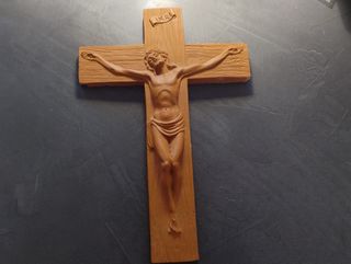 Grande crocefisso in terracotta vintage