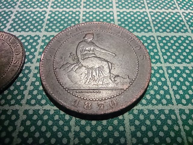 Monedas de dos y cinco céntimos de 1870
