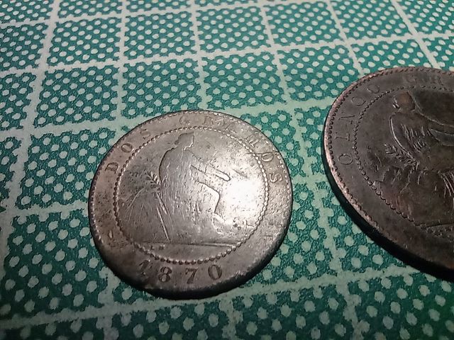 Monedas de dos y cinco céntimos de 1870