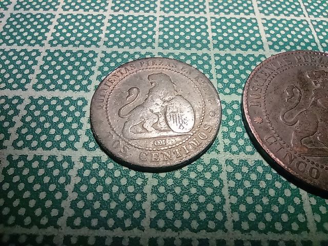 Monedas de dos y cinco céntimos de 1870