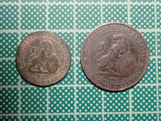 Monedas de dos y cinco céntimos de 1870