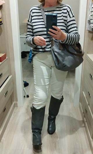 Bolso en piel, gris y topo 